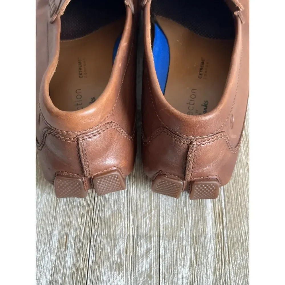 Clarks Markman Way Men’s Dark Tan Leather Driving Mocs Slip On Loafers Size 10M